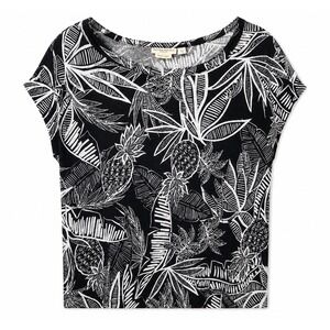 Christian Siriano Black White Tropical Linen‎ Boxy Top Size Small